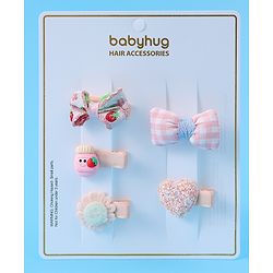 Babyhug Hair Pins And Clips with Floral & Bow Applique Free Size Pack of 5 - Pink
