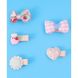 Babyhug Hair Pins And Clips with Floral & Bow Applique Free Size Pack of 5 - Pink