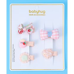 Babyhug Hair Pins And Clips with Floral & Bow Applique Free Size Pack of 5 - Pink