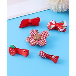Babyhug Hair Pins And Clips with Floral & Strawberry Applique Free Size Pack of 5 - Red