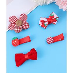 Babyhug Hair Pins And Clips with Floral & Strawberry Applique Free Size Pack of 5 - Red