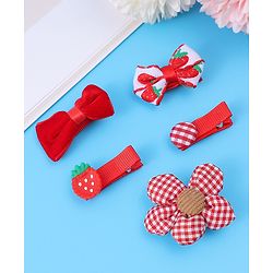 Babyhug Hair Pins And Clips with Floral & Strawberry Applique Free Size Pack of 5 - Red