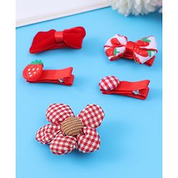 Babyhug Hair Pins And Clips with Floral & Strawberry Applique Free Size Pack of 5 - Red
