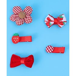 Babyhug Hair Pins And Clips with Floral & Strawberry Applique Free Size Pack of 5 - Red