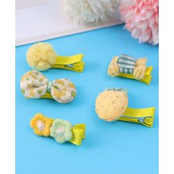 Babyhug Hair Pins And Clips with Floral & Bow Applique Free Size Pack of 5 - Yellow