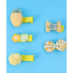 Babyhug Hair Pins And Clips with Floral & Bow Applique Free Size Pack of 5 - Yellow