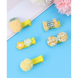 Babyhug Hair Pins And Clips with Floral & Bow Applique Free Size Pack of 5 - Yellow