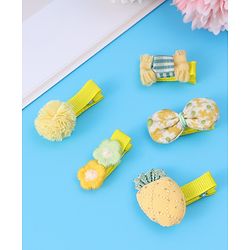 Babyhug Hair Pins And Clips with Floral & Bow Applique Free Size Pack of 5 - Yellow