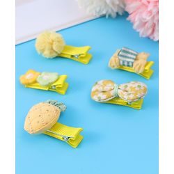 Babyhug Hair Pins And Clips with Floral & Bow Applique Free Size Pack of 5 - Yellow