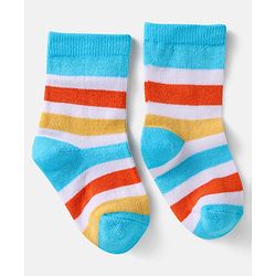 Cute Walk by Babyhug Cotton Knit Anti-Bacterial Ankle Length Dino & Stripe Designed Socks Pack of 3 - Orange & Blue