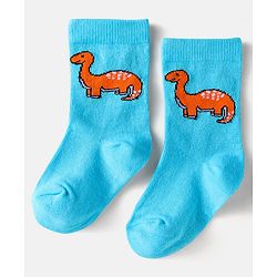 Cute Walk by Babyhug Cotton Knit Anti-Bacterial Ankle Length Dino & Stripe Designed Socks Pack of 3 - Orange & Blue