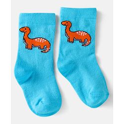 Cute Walk by Babyhug Cotton Knit Anti-Bacterial Ankle Length Dino & Stripe Designed Socks Pack of 3 - Orange & Blue