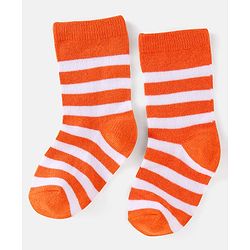 Cute Walk by Babyhug Cotton Knit Anti-Bacterial Ankle Length Dino & Stripe Designed Socks Pack of 3 - Orange & Blue