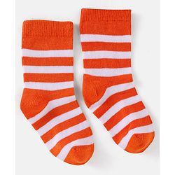 Cute Walk by Babyhug Cotton Knit Anti-Bacterial Ankle Length Dino & Stripe Designed Socks Pack of 3 - Orange & Blue