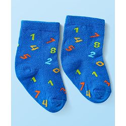 Cute Walk by Babyhug Cotton Lycra Knit Anti-bacterial Socks Strips Stars & Numeric Design Pack of 3 - Blue White & Light Blue