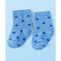 Cute Walk by Babyhug Cotton Lycra Knit Anti-bacterial Socks Strips Stars & Numeric Design Pack of 3 - Blue White & Light Blue
