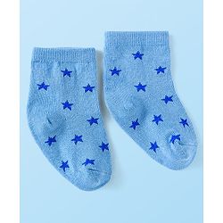 Cute Walk by Babyhug Cotton Lycra Knit Anti-bacterial Socks Strips Stars & Numeric Design Pack of 3 - Blue White & Light Blue