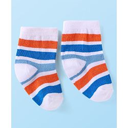 Cute Walk by Babyhug Cotton Lycra Knit Anti-bacterial Socks Strips Stars & Numeric Design Pack of 3 - Blue White & Light Blue