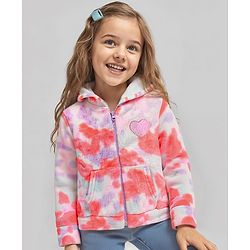Babyhug Cotton Knit Full Sleeves Heart Design Hooded Winter Jacket with Kangaroo Pockets - Pink