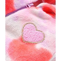 Babyhug Cotton Knit Full Sleeves Heart Design Hooded Winter Jacket with Kangaroo Pockets - Pink