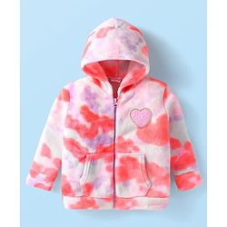 Babyhug Cotton Knit Full Sleeves Heart Design Hooded Winter Jacket with Kangaroo Pockets - Pink