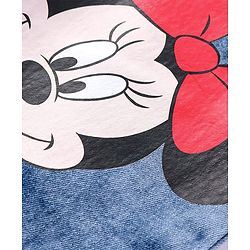Babyhug Disney Knit Full Length Denim Jeans With Belt & Minnie Mouse & Friends Graphic - Blue