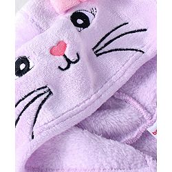 Babyhug Cotton Knit Full Sleeves Hooded Sweatjacket with Cat Print & Kangaroo Pockets - Lilac