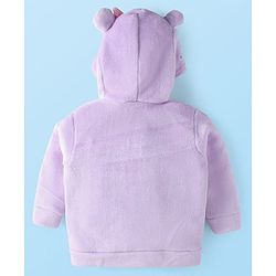 Babyhug Cotton Knit Full Sleeves Hooded Sweatjacket with Cat Print & Kangaroo Pockets - Lilac