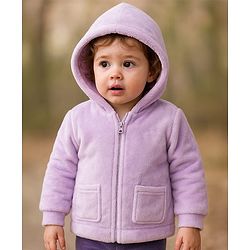 Babyhug Cotton Woven Full Sleeves Hooded Sweatjacket with Star Sequinned Detailing - Lavender