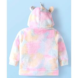 Babyhug Cotton Knit Full Sleeves Unicorn Design Hooded Winter Jacket with Kangaroo Pockets - Pink