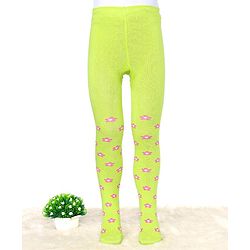 Cute Walk by Babyhug Cotton Elastane Antibacterial Footed Tights Floral Design - Neon Green