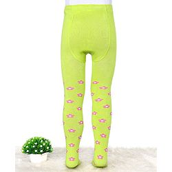 Cute Walk by Babyhug Cotton Elastane Antibacterial Footed Tights Floral Design - Neon Green