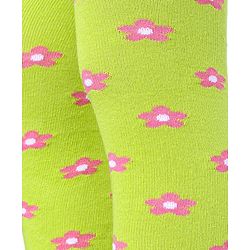Cute Walk by Babyhug Cotton Elastane Antibacterial Footed Tights Floral Design - Neon Green