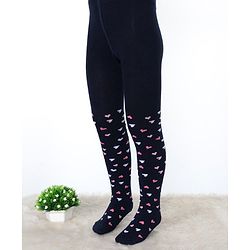Cute Walk by Babyhug Cotton Elastane Knit Antibacterial Tights  Hearts Design - Navy Blue