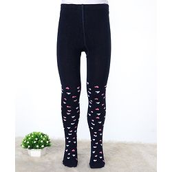 Cute Walk by Babyhug Cotton Elastane Knit Antibacterial Tights  Hearts Design - Navy Blue