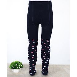 Cute Walk by Babyhug Cotton Elastane Knit Antibacterial Tights  Hearts Design - Navy Blue