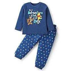 Babyhug Disney Single Jersey Knit Full Sleeves Night Suit with Winnie & Friends Graphics - Navy Blue
