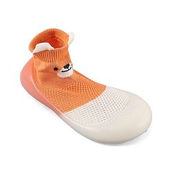 Cute Walk by Babyhug Slip On Socks Shoes Teddy Print -  Orange