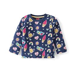 Babyhug Cotton Knit Full Sleeves Night Suit With Doodles & Hearts Print - Navy