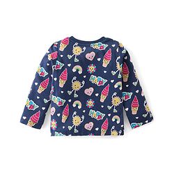 Babyhug Cotton Knit Full Sleeves Night Suit With Doodles & Hearts Print - Navy