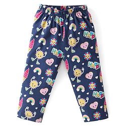 Babyhug Cotton Knit Full Sleeves Night Suit With Doodles & Hearts Print - Navy