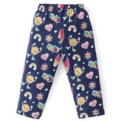 Babyhug Cotton Knit Full Sleeves Night Suit With Doodles & Hearts Print - Navy