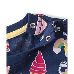Babyhug Cotton Knit Full Sleeves Night Suit With Doodles & Hearts Print - Navy