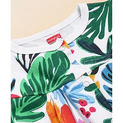 Babyhug 100% Cotton Knit Full Sleeves Romper with Leafy Print -  White