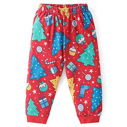 Babyhug Cotton Knit Full Sleeves Night Suit With Christmas Theme Print - Red