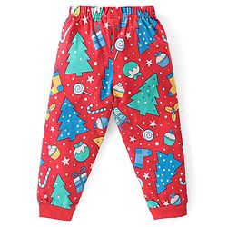 Babyhug Cotton Knit Full Sleeves Night Suit With Christmas Theme Print - Red