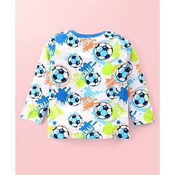 Babyhug Cotton Knit Full Sleeves Night Suit With Footballs Print - Off White