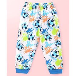Babyhug Cotton Knit Full Sleeves Night Suit With Footballs Print - Off White