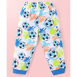 Babyhug Cotton Knit Full Sleeves Night Suit With Footballs Print - Off White