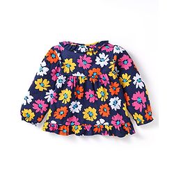 Babyhug Cotton Knit Full Peasant Sleeves Floral Printed Night Suit - Navy Blue